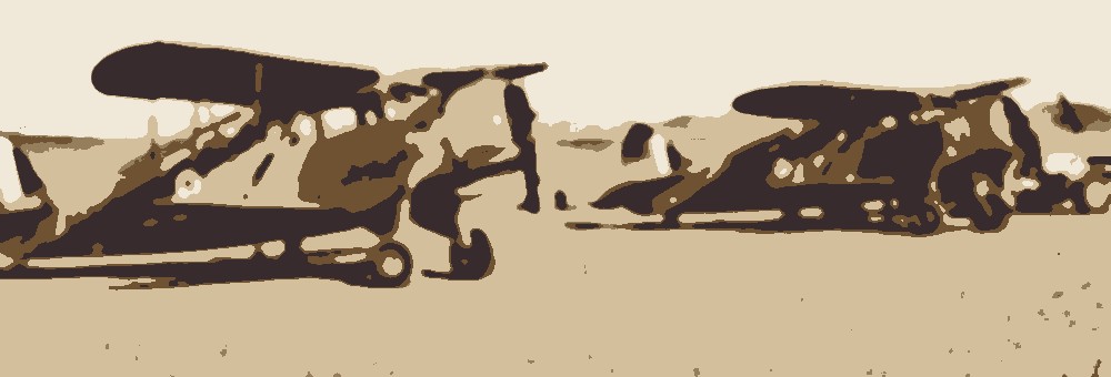 The Group&rsquo;s two Waco aircraft on a desert landing ground &mdash; five-tone study