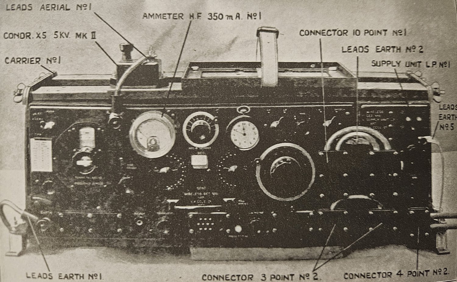 A wartime long-range Army wireless set with its components named