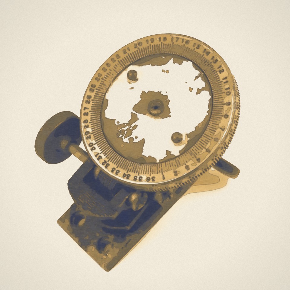 A Bagnold sun compass &mdash; gouache study