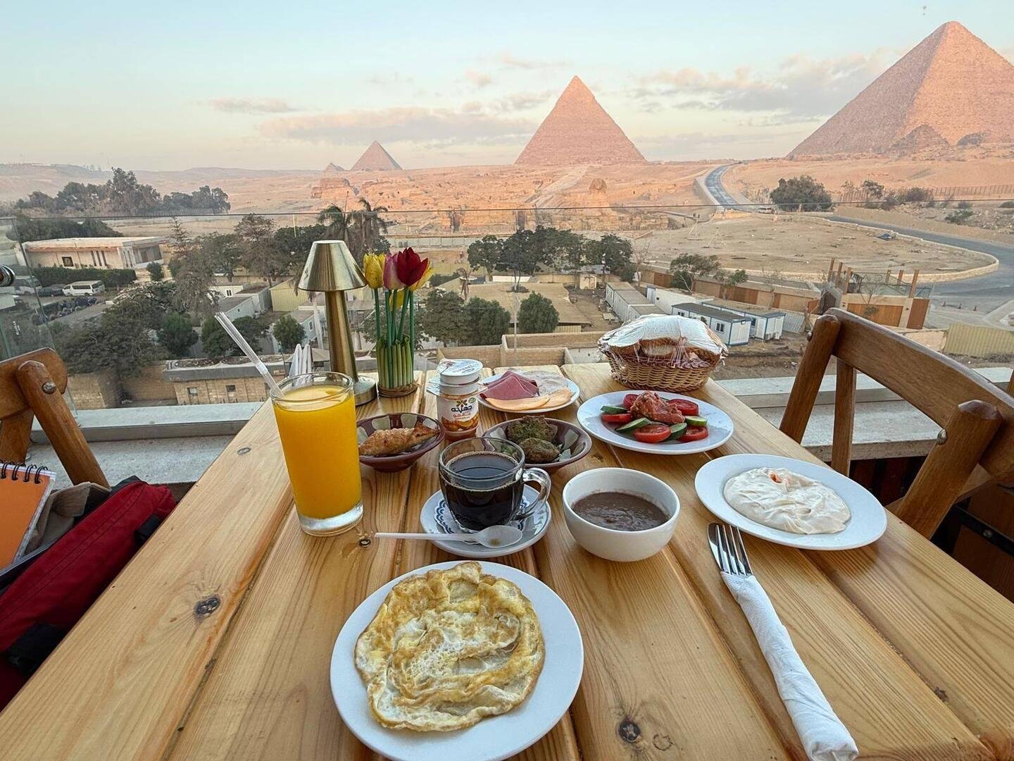 Breakfast overlooking the Pyramids of Giza